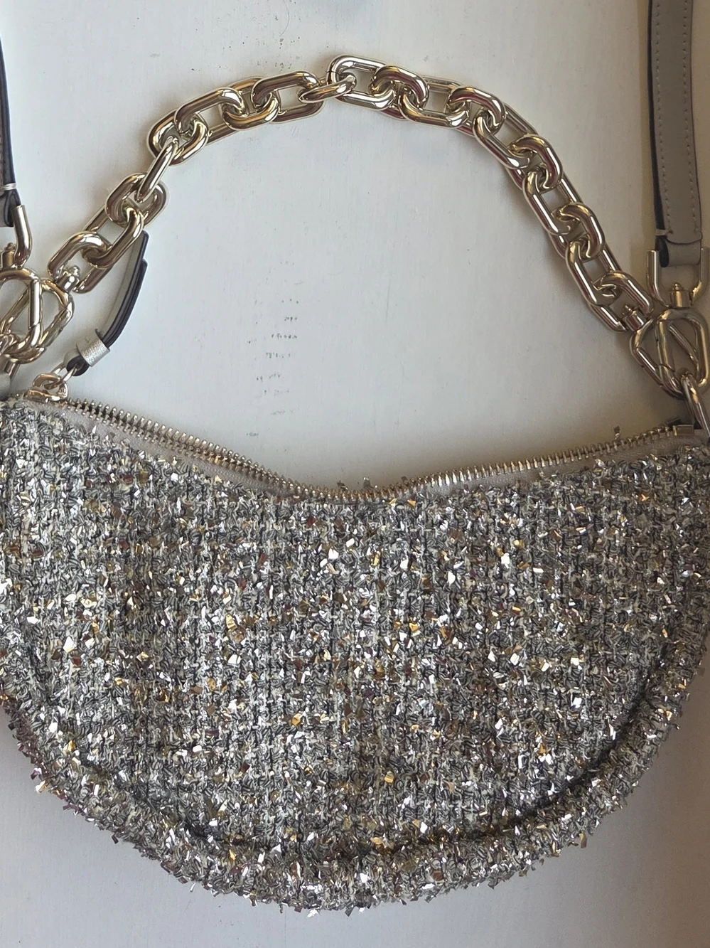 Kate Spade Small Metallic Tweed Half Moon Crossbody Bag
